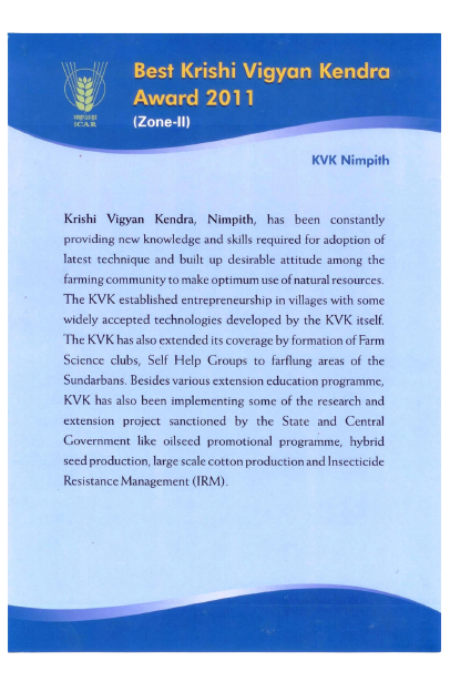 Best Krishi Vigyan Kendra Award, Zone-II, ICAR_2